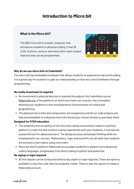 Micro Bit Lessons Code4Kids Fundamentals Guides